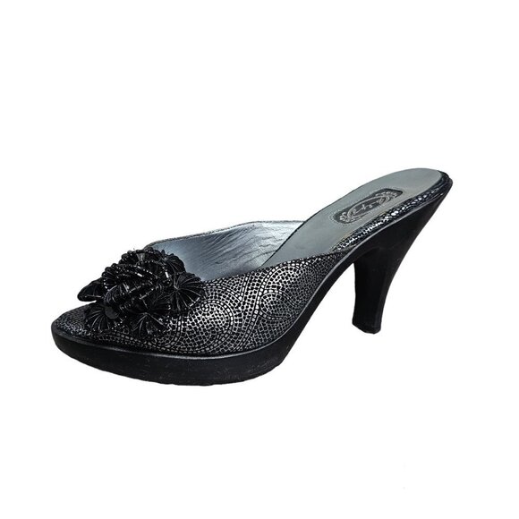 Salpy Shoes - Salpy Vintage Floral Damask Black Wooden Heel